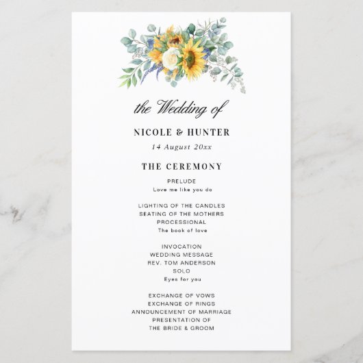 Eukalyptus-Hochzeitsprogramm für rustikale Sonnenb (Vorderseite)