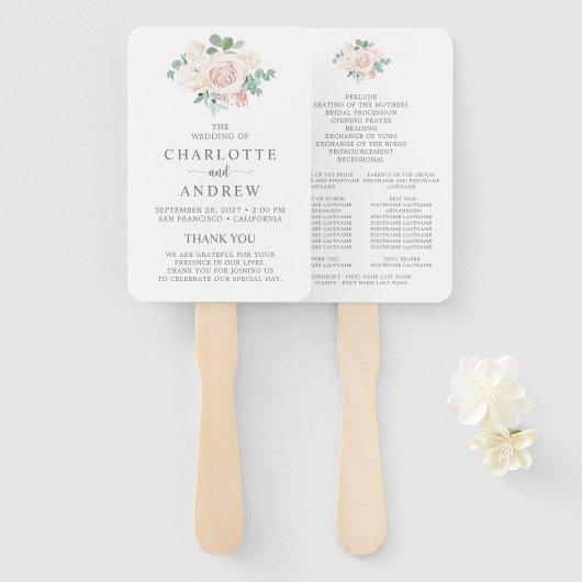 Eukalyptus-Hochzeitsprogramm in Rosa-Dusty-Rose Fächer (Vorne und Hinten)