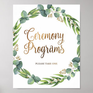 Eukalyptus-Hochzeitsschild für Trauungsprogramme Poster