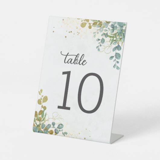 Eukalyptus-Hochzeitsstiftung in Grün und Gold Sockelschild (Vorderseite)