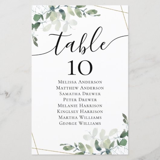 Eukalyptus-Hochzeitstabelle (Vorderseite)