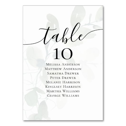 Eukalyptus-Hochzeitstabelle Tischnummer (Vorderseite)