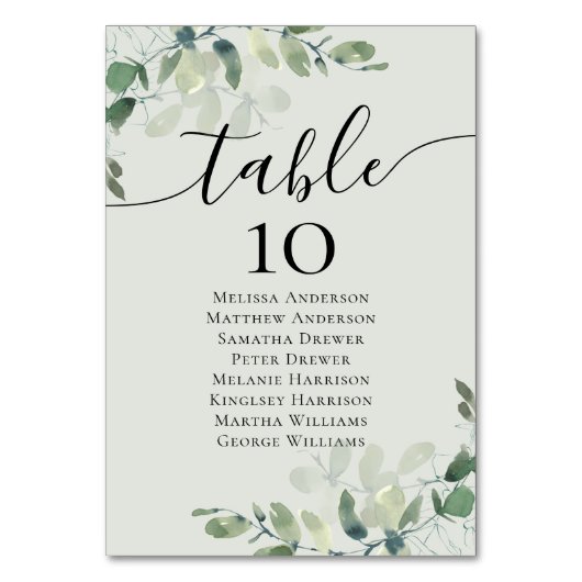 Eukalyptus-Hochzeitstabelle Tischnummer (Vorderseite)