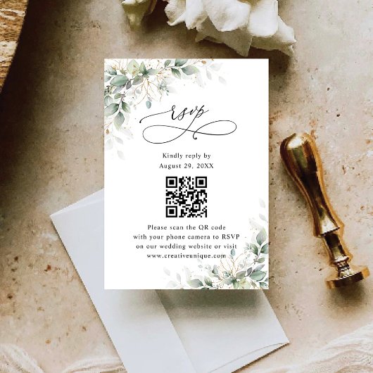 Eukalyptus Hochzeitswebsite QR-Code RSVP Karte