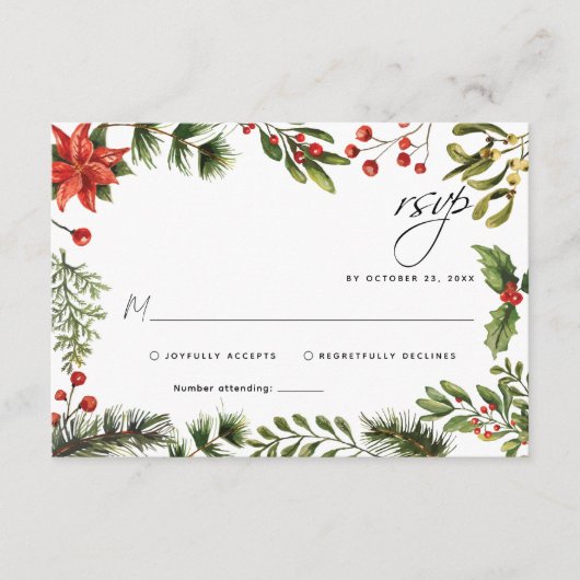 Eukalyptus Holiday Wedding RSVP Card Begleitkarte (Vorderseite)