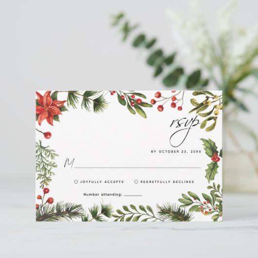 Eukalyptus Holiday Wedding RSVP Card Begleitkarte (Stehend Vorderseite)