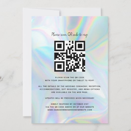 Eukalyptus Holographic QR Code Wedding Einladung (Rückseite)