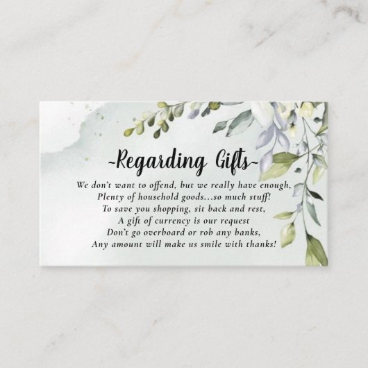 Eukalyptus Honeymoon Money statt Geschenkkarten Begleitkarte (Vorderseite)