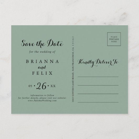 Eukalyptus horizontal Save the Date Postkarte (Rückseite)