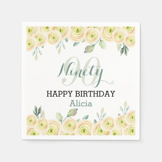 Eukalyptus Hübsch Flora 90. Geburtstag Serviette (Vorderseite)