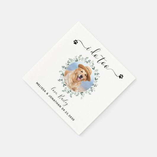 Eukalyptus I do to Custom Pet Foto Hund Hochzeit Serviette (Ecke)