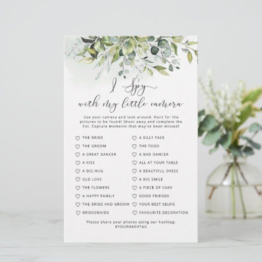 Eukalyptus I spy mit meiner Kamera Hochzeitsspiel (Stehend Vorderseite)