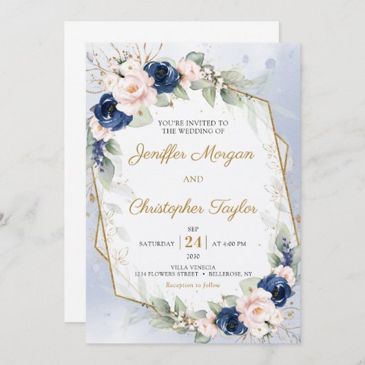 Eukalyptus-Imitate für Seestreitkräfte und Blütenb Einladung (Vorne/Hinten)