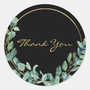 Eukalyptus in Aquarellfarben auf Goldkranz Vielen  Runder Aufkleber