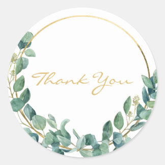 Eukalyptus in Aquarellfarben auf Goldkranz Vielen  Runder Aufkleber