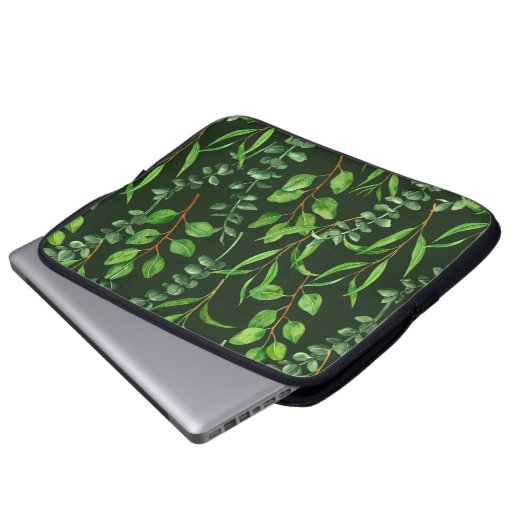 Eukalyptus in dunkelgrün laptopschutzhülle (Vorne Knopf)