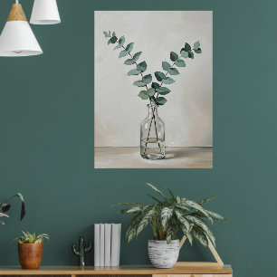 Eukalyptus in Glasvase, eine minimalistische botan Poster