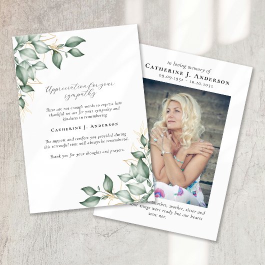 Eukalyptus in Love Memory Foto Beerdigung Dankeskarte