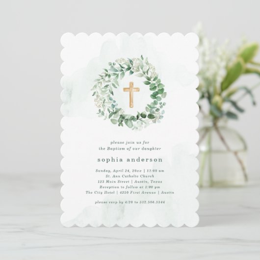 Eukalyptus in rustikaler Wasserfarbe mit grünen | Einladung (Stehend Vorderseite)