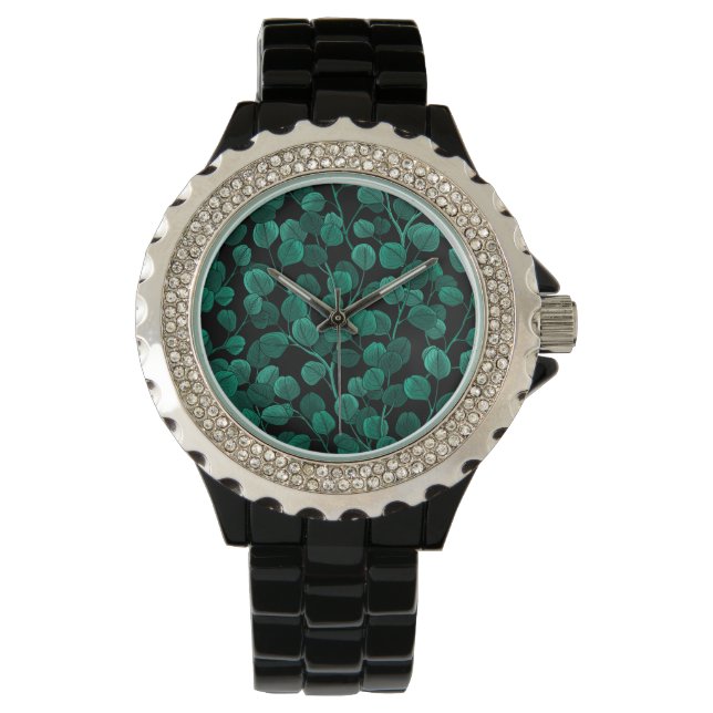 Eukalyptus in schwarz armbanduhr (Vorderseite)