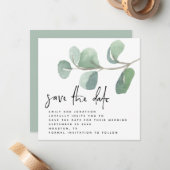 Eukalyptus Informal Script Save the Date Mitteilungskarte (Vorderseite/Rückseite Beispiel)