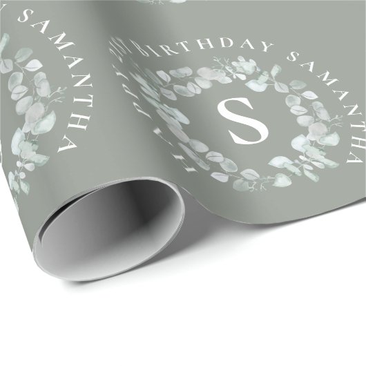 Eukalyptus Initialname Happy 21. Geburtstag Geschenkpapier (Rolleneckpunkt)
