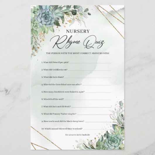 Eukalyptus-Kinderzimmer Rhyme Quiz (Vorderseite)