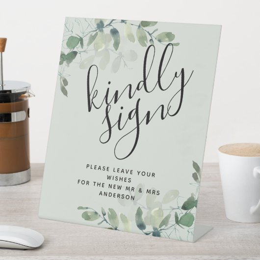 Eukalyptus Kindly Sign Wedding Guest Book Sign Sockelschild (In Situ)