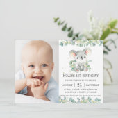 Eukalyptus Koala Geburtstags-Foto Einladung (Stehend Vorderseite)