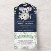 Eukalyptus Koala Girl Navy Blue Baby Dusche All In One Einladung (Innen Boden)