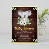 Eukalyptus Koala Girl Wood Baby Dusche Gold Folieneinladung (Stehend vorne)