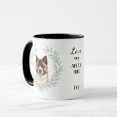Eukalyptus-Kranz Akita-Hund Monogramm Tasse (Vorderseite Links)