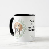 Eukalyptus-Kranz American Foxhound Monogramm Tasse (Vorderseite Links)