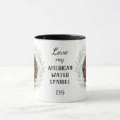 Eukalyptus-Kranz American Water Spaniel Monogramm Tasse (Zentrum)