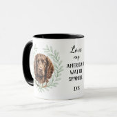 Eukalyptus-Kranz American Water Spaniel Monogramm Tasse (Vorderseite Links)