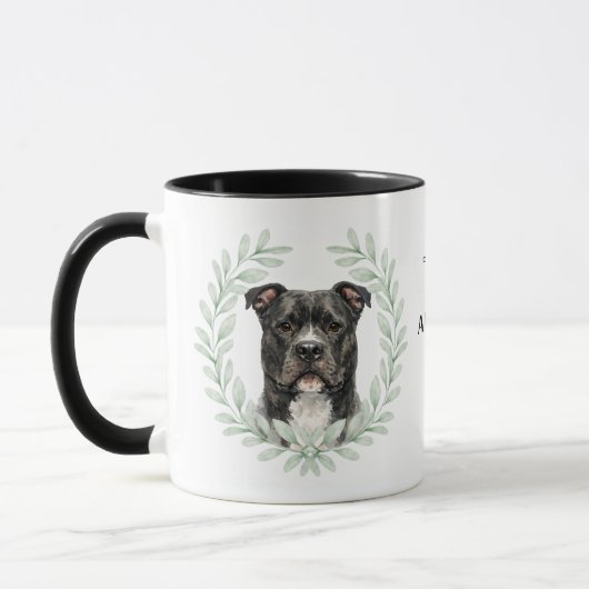 Eukalyptus-Kranz AmStaff-Hund-Monogramm Tasse (Links)