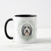 Eukalyptus-Kranz Bart Collie Hund Monogramm Tasse (Links)