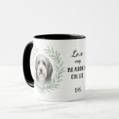 Eukalyptus-Kranz Bart Collie Hund Monogramm Tasse (Vorderseite Links)