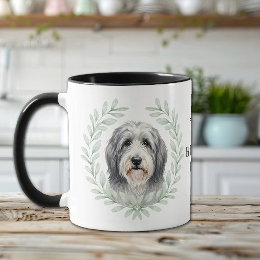 Eukalyptus-Kranz Bart Collie Hund Monogramm Tasse