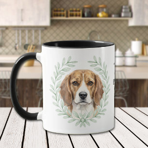 Eukalyptus-Kranz-Beagle-Hund-Monogramm Tasse
