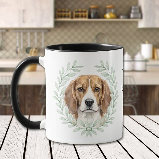 Eukalyptus-Kranz-Beagle-Hund-Monogramm Tasse