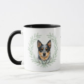 Eukalyptus-Kranz Blue Heeler Hund Monogramm Tasse (Links)