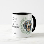 Eukalyptus-Kranz-Bluetick-Coonhound-Monogramm Tasse (VorderseiteRechts)
