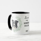 Eukalyptus-Kranz Border Collie Monogramm Tasse (Vorderseite Links)