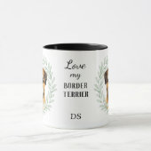 Eukalyptus-Kranz Border Terrier Hund Monogramm Tasse (Zentrum)