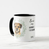 Eukalyptus-Kranz Border Terrier Hund Monogramm Tasse (Vorderseite Links)