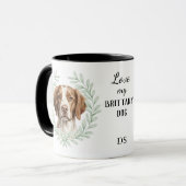 Eukalyptus-Kranz Brittany-Hund-Monogramm Tasse (Vorderseite Links)