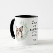 Eukalyptus-Kranz Cardigan Welsh Corgi Monogramm Tasse (Vorderseite Links)