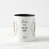 Eukalyptus-Kranz Collie-Hund-Monogramm Tasse (Zentrum)