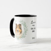 Eukalyptus-Kranz Collie-Hund-Monogramm Tasse (Vorderseite Links)